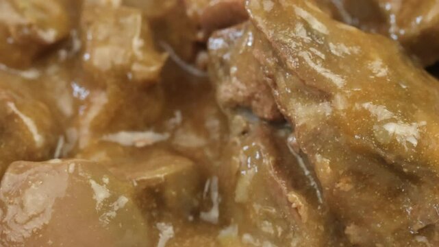 rognons de boeuf en sauce et riz dans une assiette