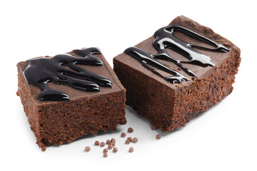 Delicious chocolate puffed rice bars isolated on white