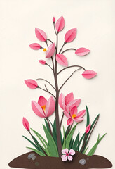 Fototapeta premium illustrazione con delicate fioriture primaverili di immaginarie piante