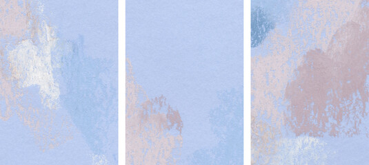 Abstract artist-made images. Three pastel backgrounds. Versatile artistic backdrop for creative design projects: posters, cards, banners, invitations, magazines, books, prints, wallpapers. 