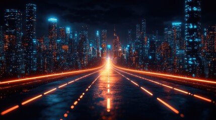 Obraz premium Futuristic city highway at night
