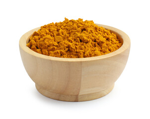 Turmeric powder in bowl isolated on white