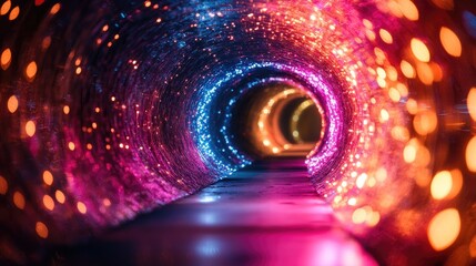 Vibrant tunnel of light, colorful, abstract, glowing.  Possible use Background for a party, festival, or event design project.
