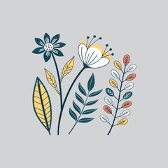  Mid-century Modern Botanical Icons vector art illustration