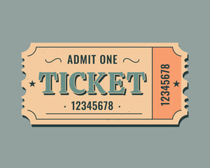 Retro ticket design template. Vintage ticket. Admit one. Vector illustration 