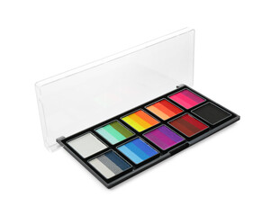 Bright face paint palette isolated on white