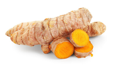 Pieces of tumeric rhizomes isolated on white