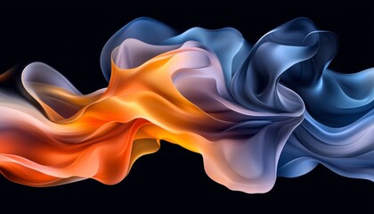 Obraz premium Abstract Fluid Art of Blue and Orange Movement Swirls and Ethereal Form on Dark Background.