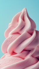 Soft pink swirl ice cream on pastel blue a playful indulgence