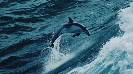 Obraz premium Dolphin leaping out of the ocean wave