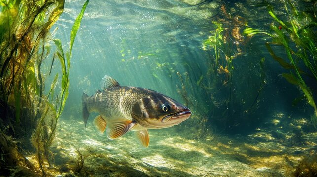 Underwater Snapshot of Catfish (Silurus Glanis) in Its Natural Habitat