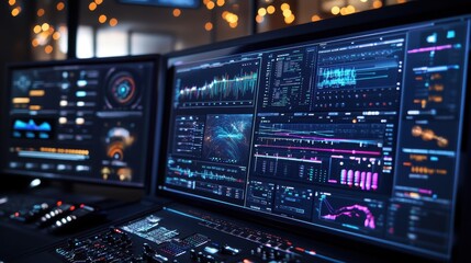 Obraz premium AI Processing Data Streams in a Digital Control Center