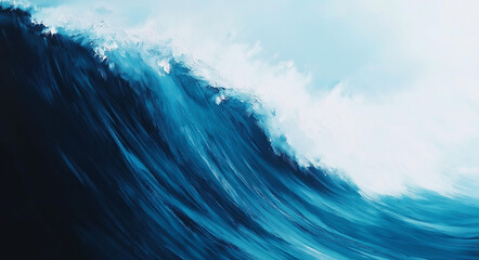 Junge Frau surft auf hoher Welle im Ozean unter strahlendem Himmel

