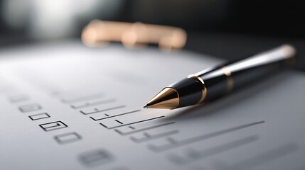 Fototapeta premium Pen on checklist, paperwork, office background