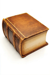 Obraz premium A brown leather book sitting on top of a white surface