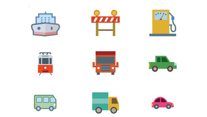 Collection of transportation vhiecles vector icon set