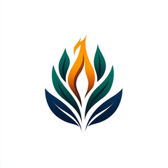 Symbolisches Logo mit Blatt- und Flammenelementen in modernen Farben.

