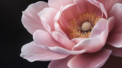 Pink magnolia blossom close-up, dark background, floral design
