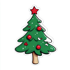 Fototapeta premium Cheerful Cartoon Christmas Tree with Star and Ornaments for Holiday Season Decorations and Festive Celebrations in Colorful Design