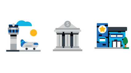 City municipality services and facility management vector icon set