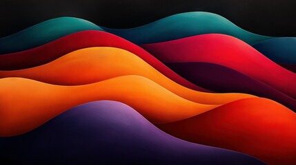 Naklejka premium A colorful mountain range is painted against a backdrop of black sky in the distance, while a darker sky fills the foreground