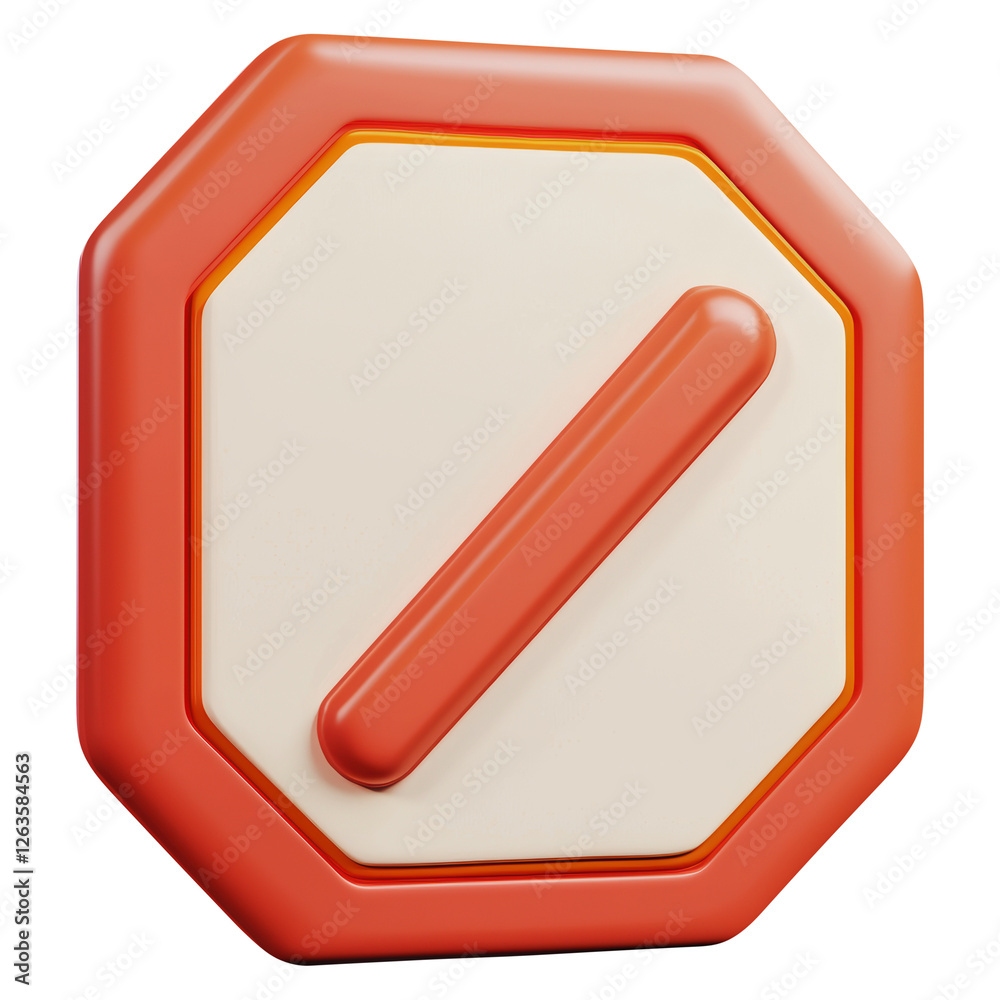 Poster 3d rendering of a red octagon with slash for prohibition and restriction on transparent background