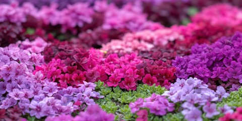 Obraz premium Purple and pink flowers forming soft textured garden bed