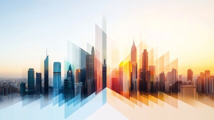 Fototapeta premium Modern City Skyline with Colorful Geometric Art Overlay