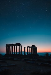 Starry Night at an Ancient Temple Ruin