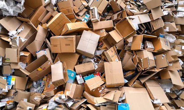A disorganized heap of various cardboard boxes waiting to be unpacked in a messy storage room