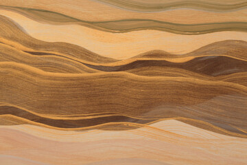 Art Oil and Acrylic wave line brush stroke smear blot painting. Abstract texture color stain background. Gold, brown, bronze, beige pastel tone.