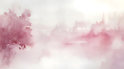 Soft Pink Watercolor Landscape Background