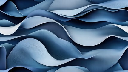   A detailed image of a blue-and-white wallpaper with undulating waves formed by curved lines, resembling ocean waves, adorning a wall (35 tokens