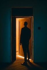 Silhouetted Man in Doorway with Interior Light