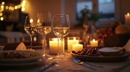 Fototapeta premium Romantic Dinner: Candlelight, Wine, and Intimate Ambiance