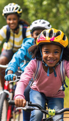 Fototapeta premium Family-Friendly Bike Ride Adventure on a Scenic Trail for Outdoor Fun and Togetherness