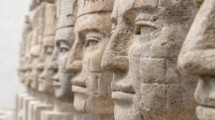 Obraz premium Mayan Sculptures, Profile View, Museum Display, Educational Resource