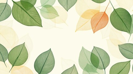 Green, yellow, orange leaves forming delicate natural border, highlighting seasonal organic design for eco conscious graphic projects