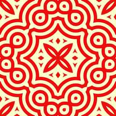 Arrowheads, lozenges, circles ornament. Seamless pattern. Mosaic backdrop. Tiles wallpaper. Ethnic motif. Geometric linear background. Digital paper. Geometrical textile print. Embroidery image.