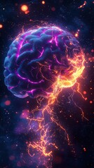 Fototapeta premium Surreal electric brain vibrant energy in a cosmic realm
