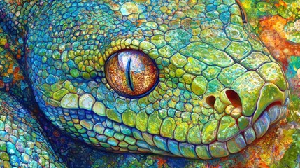 Naklejka premium Close-up Portrait of a Vivid Green Tree Python