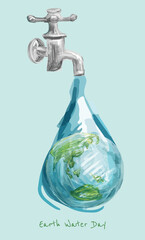 Hand drawing World Water Day Climate change water tap with spigot painting, Water conservation Water efficiency, Environmental Earth, drop, environmental Protection