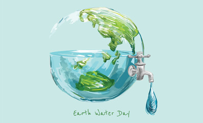 Hand drawing World Water Day Climate change water tap with spigot painting, Water conservation Water efficiency, Environmental Earth, drop, environmental Protection