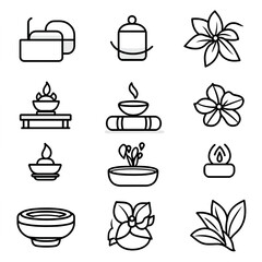 Minimalist Spa and Wellness Icons – Relaxation, Aromatherapy, and Zen Symbols