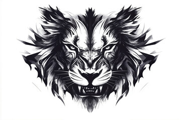 Obraz premium A black and white drawing of a lion's head