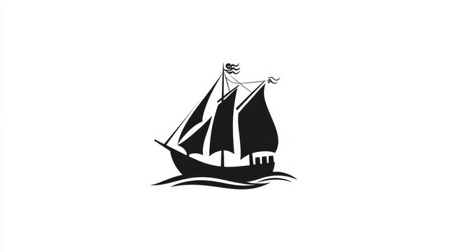 Ship Vector Ship Logo Design Pirate Ship Vector illustration. A classic, black and white line art illustration of a large sailing ship.