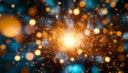 Obraz premium Bokeh Circles Bursting - Abstract Background Design With Exploding Particles And White Specks