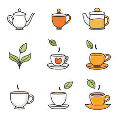 Tea and Beverage Icons – Cups, Teapots, and Hot Drinks in Modern Design