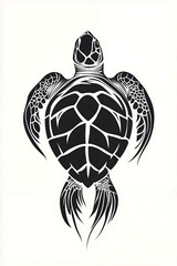 Naklejka premium A black and white drawing of a sea turtle
