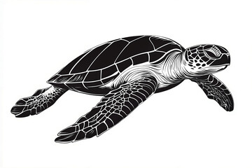 Obraz premium A black and white drawing of a sea turtle